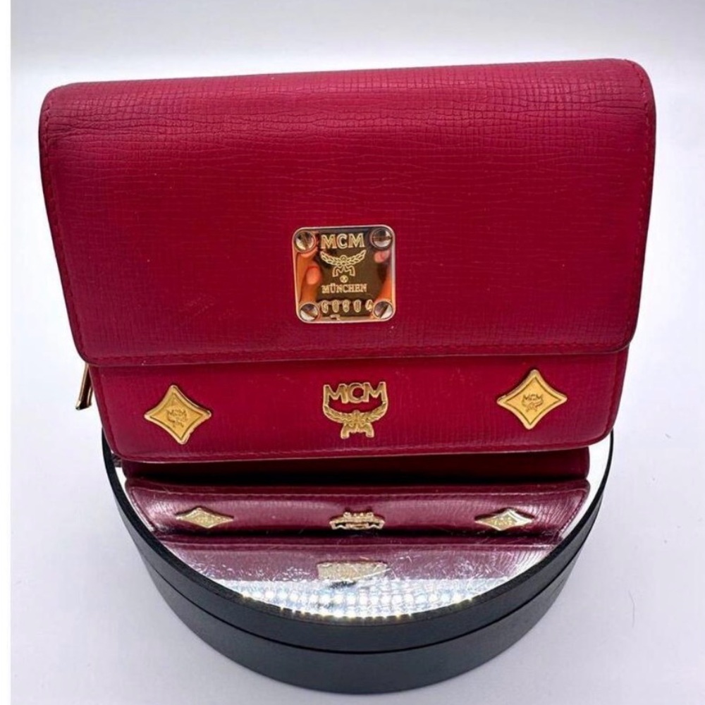 MCM Tri Fold Snap Wallet Berry